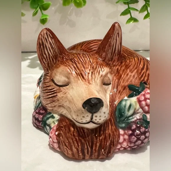 Vintage 1990 Fitz and Floyd Reynard Inspired Sleeping Red Fox Potpourri Holder - Picture 6 of 7
